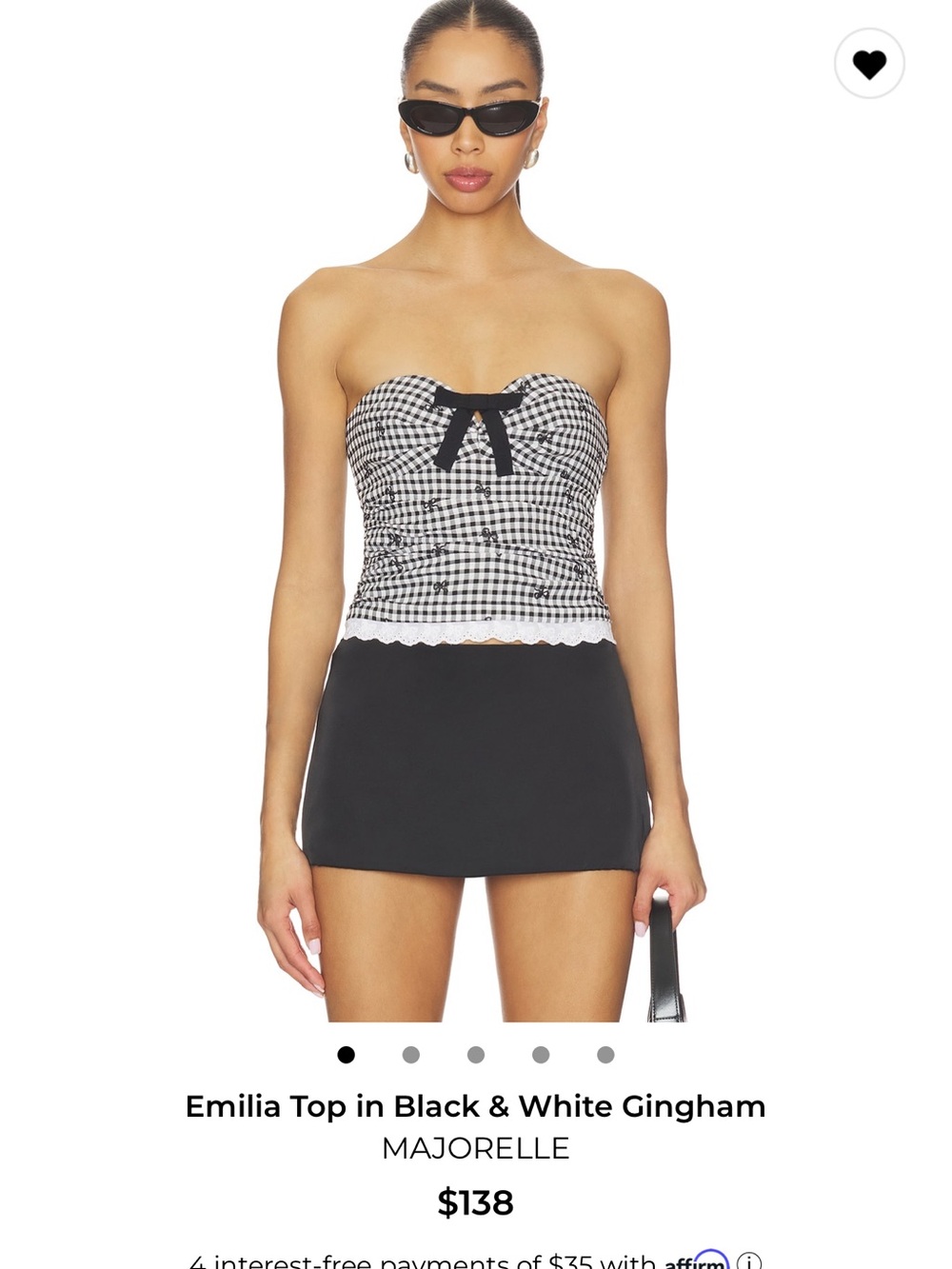 MAJORELLE Black & White Gingham Strapless Bustier Top